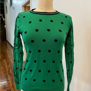 J. Crew Navy and Green Polka Dot Sweater